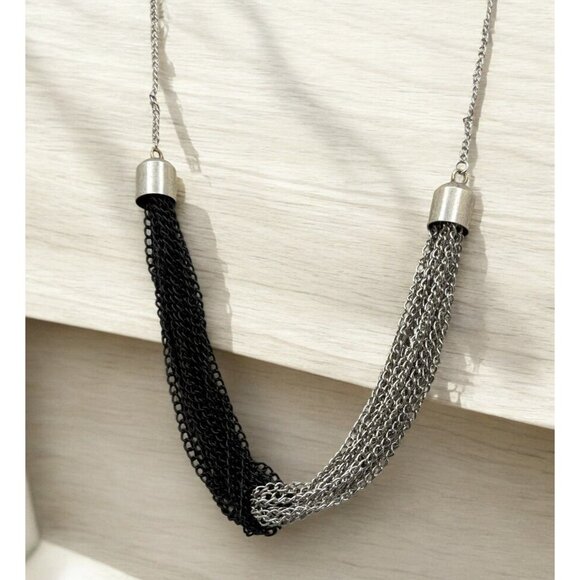 Vintage Two-Tone Chain Necklace Black & Silver Tone Statement Piece - Picture 1 of 6